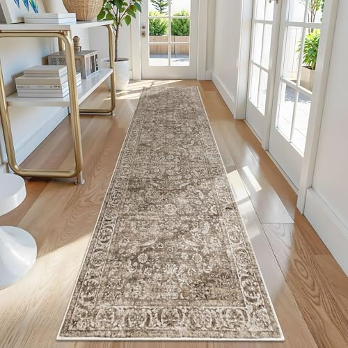 Taleta DAMAIA Waschbarer Flur Läufer Teppich Lang Braun rutschfest Teppich, Weicher Niederflor Boho Area Rug Vintage Läufer für Kücheneingang Wohnzimmer (Braun, 80x300cm)