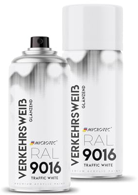 MICROTEC® Sprühlack | 400ml | hochwertiges Acryllackspray | matt oder glänzend | Sprühfarben für Metall, Holz, Kunststoff u.v.m. | große Farbauswahl (Verkehrsweiß glänzend - RAL 9016)