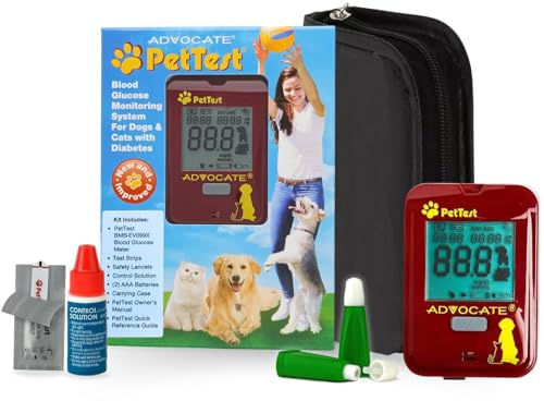 PetTest Beginner Glucose Monitoring Kit for Dogs & Cats, Diabetic Pet Blood Sugar Check Gear, Includes Classic Meter, 25 Test Strips, 25 Safety Lancets, Soft Carrying Case, and More