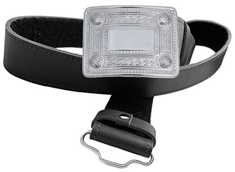Tartancity Ceinture de kilt écossais en cuir noir avec boucle en forme de nœud celtique – Cuir de vache véritable, tailles réglables S à XL, finition chromée, tenue écossaise traditionnelle
