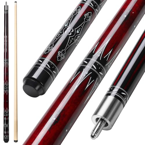 ASMPCUE Pool Cue Stick, 58 Inch 20oz Billiard Cue Canadian Maple Pool Cue 13mm Tips for Professional Pool Cue Players, 1/2 Maple Cue Sticks for Billiard Table Sports, Darkred(cue only)