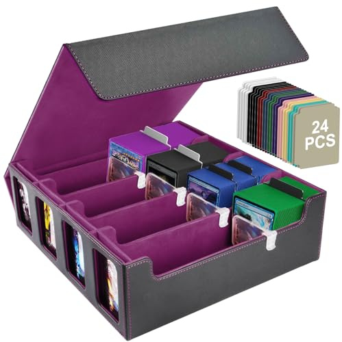 Aolso Caja de Barajas para Cartas，Deck Box para 2400+ PTCG Cartas sin Fundas, Flip Caja de Almacenamiento de Tarjeta con 24Card Dividers, para MTG TCG PTCG para Coleccionar e Intercambiar (Púrpura)