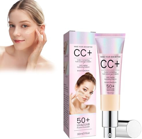 CC Cream Color Correcting, correcteur de couleur solaire, imperméable et durable, crème hydratante pour le visage, avec UVA/UVB 50+, fond de teint, améliore le teint, correcteur de l'écran solaire