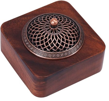 Gosknor Walnut Wood Incense Burner, Handmade Wooden Incense Box Cone Burner Holder Vintage Fragrance Stand for Frankincense Room Home Decor Yoga Spa Meditation