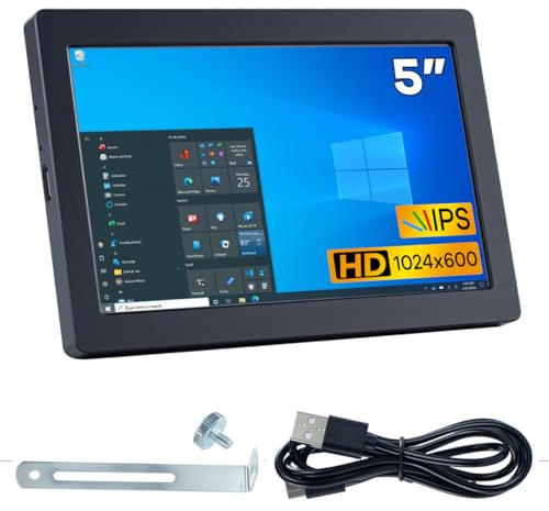Hosyond 5 Inches USB Mini Monitor 1024x600 IPS Screen for AIDA64 Type C Sub Screen Secondary Display for PC Computer Case DIY & Monitoring
