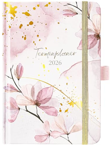 Kalender 2026 - Taschenkalender 2026 von Jan. - Dez. 2026, Kalender 2026 A6 mit 2 Lesezeichen, Gesäßtasche und Stiftschlaufe, 15.5 x 10.5 x 1.7 cm