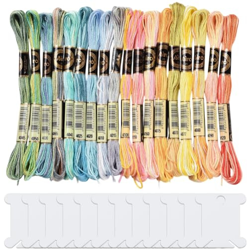 CABODYALS 18 nystan 6 strängar färgglada broderitråd brokiga gradient korsstygntrådar bulk polyester vänskapsarmband sträng med 12 tandtrådspolar för handsömnad stickning hantverk gör-det-själv