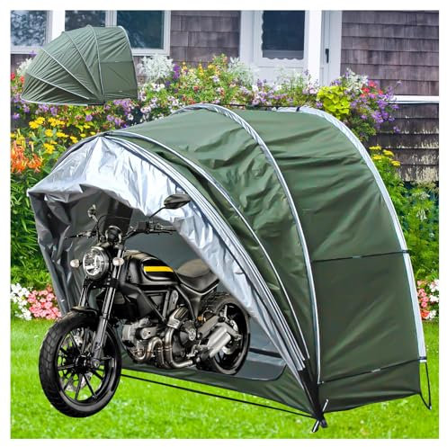 Fxiaobin Box Biciclette Appeso 2 in 1 Garage Moto per Esterno con Doppie Porte per 2-5 Biciclette Capanno da Giardino Telo Moto,Green