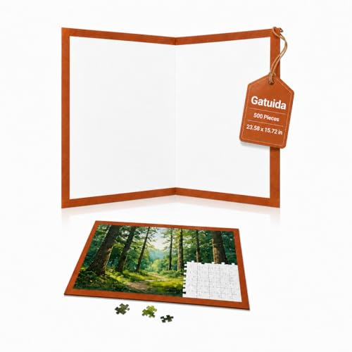 Gatuida Foldable Jigsaw Puzzle Board with Frame for 500 Pieces 23.62 X 15.75In Portable Non-Slip Puzzle Mat Organizer for Home School Kindergarten Storage Easy Moving & Store