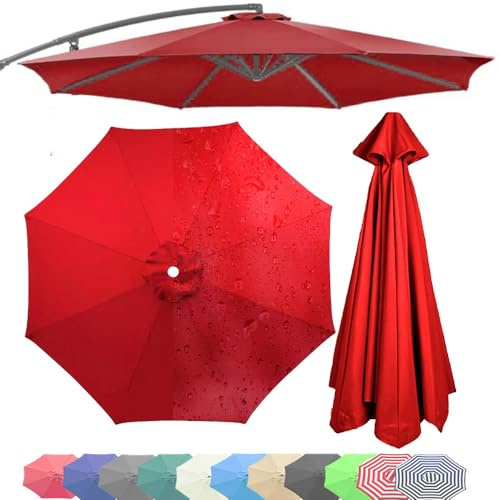 Toldo para sombrilla de patio al aire libre, 3 m, impermeable, resistente a los rayos UV, 8 varillas, cubierta de repuesto para jardín, playa, pabellón, sombra roja para sombrilla de mesa