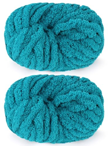 Reessy Chunky Yarn for Hand Knitting, 2×250g Super Chunky Yarn-Lake Blue | Soft Thick Wool Jumbo Yarn for Crocheting, Fluffy Plush Blanket Yarn for Knitting Blanket Pet Bed Mats Sofa Mats