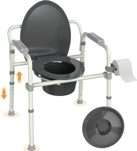 Luckfaith Silla con Inodoro y Cubo Extraíble – Ayuda para Baño con Altura Ajustable y Capacidad de 180 kg, Silla de Noche Plegable y Ligera para Adultos Mayores y Personas con Discapacidad
