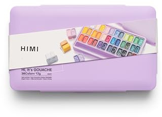 HIMI Twin Cup Gouache Set 36 Paint Colours, Purple Case, Add Water to Reactivate, Smooth, Rich Colours, Gift, Artist Art Supplies, Large Scale Art Work to Fine Details, Ready to Use Gouache Colors