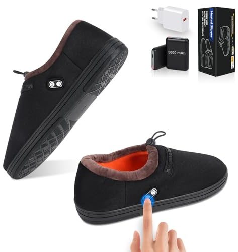 Pantofole Riscaldate, Rtdep Scaldapiedi Elettrico con batteria da 5000mAh 5V, Scaldapiedi con doppio interruttore, Scalda Piedi Donne Uomini, 3 livelli di temperatura Scaldapiedi Pantofole(M)
