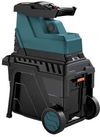 Trituradora De Madera Motor Sin Escobillas 2500 W Rodillo 8 Dientes, Tritura Ramas Secas Hasta 40 Mm Caja 55 L Protección Contra Sobrecarga Funcionamiento Silencioso(Blue)