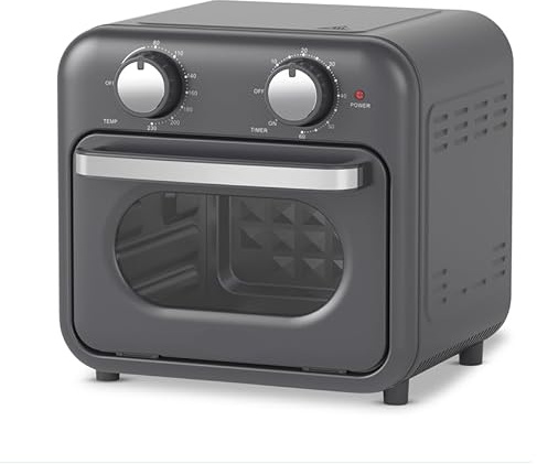 Empotec Friggitrice ad Aria Mini Vintage Forno 230 Gradi Cottura Timer Grey Grigio 10 LT Potenza 730-870W Voltaggio 220-240V Manopole Multifunzione