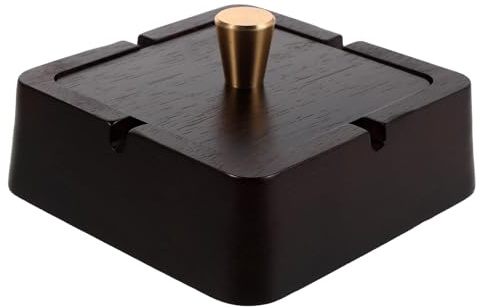 Tofficu Cenicero de Interior con Tapa Diseño Chino Clásico Material Acero Inoxidable y Madera para Hogar y Patio Elegante Humo