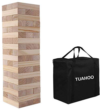 TUAHOO Outdoor Game Giant Tumble Tower (Stacks to 4+ Feet), Jumbo Tumbling Timber, Wood Stacking Backyard Game for Kids Adult Family Fun, 54 - Blocks Tower