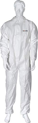 OX-ON HandschuhMan Coverall Schutzanzug gegen Chemie, Nuklearpartikel etc. - antistatischer Schutz-Overall PSA Kategorie 3, Typ 5 und 6 weiß (L)