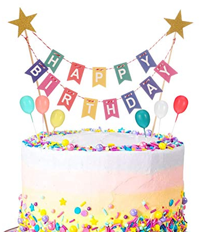 QINREN Birthday Cake Topper Bunting Set, Rainbow Cake Decorations with 6pcs Mini Colorful Balloon Cupcake Toppers Kids Birthday Party Supplies for Theme Birthday Party Decoration