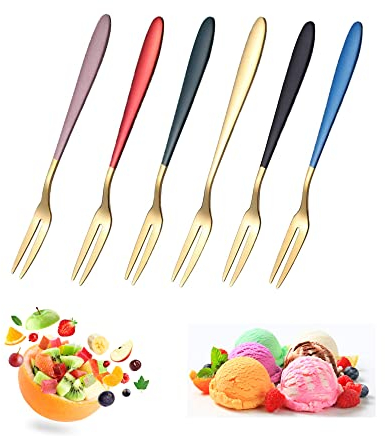 YUEMING 6 Pezzi Forchette da Frutta, Forchetta da dessert, Forchetta per Dolci in Acciaio Inossidabile, Forchette di Pasticceria, Forchettine per Casa Cafe Wedding Party Posate da Cucina