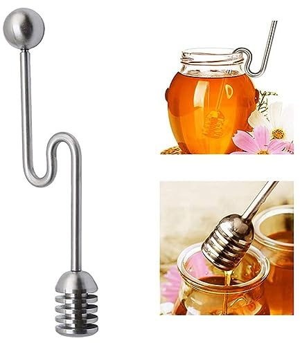 AKOAK 1 Pack Honey Spoon Stick, Honey and Syrup Spoon, Stainless Steel Honeycomb Stick Spoon, Curved Honey Mixer, for Tea Coffee Chocolate Honey Pot Container, Kitchen Cooking Tool
