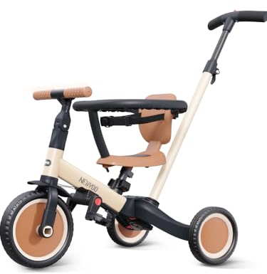newyoo 5 in 1 Laufrad Dreirad, Dreirad ab 1-3 Jahr, Kinderdreirad mit schubstange, Kinderfahrrad, Laufräder Lauffahrrad inkl. Lenkstange, Sicherheitsbüge, TR008