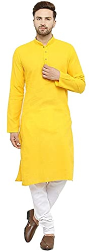 Pyjama Kurta droit en coton pour homme Jaune citron, jaune citron, XX-Large