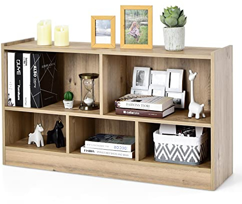 Tangkula 5 Cube Bookcase, 2 Tier Wooden Storage Open Bookshelf, Multipurpose Display Storage Cabinet for Living Room, Bedroom, Hallway, Kid's Playroom, Reading Nook (Natural)