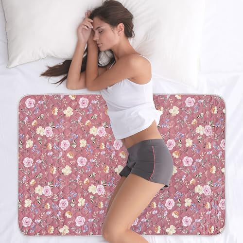 wovenx Organic Incontinence Pad for Period - Waterproof Protectors - Reusable Washable Pee Pad - Fits Twin to Full Size Beds - 100% Organic Viscose Derived from Bamboo - 34 x 52 Dark Flower