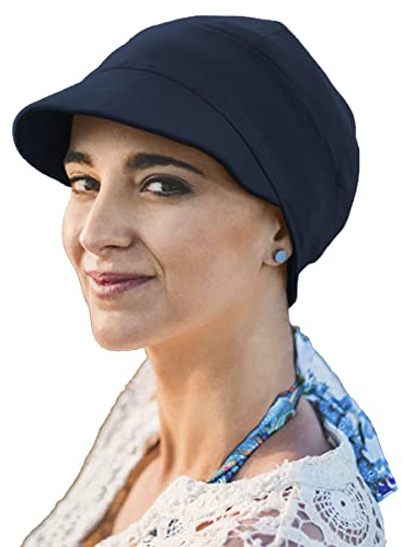CAREBELL Gorra Oncológica/Modelo Capri/Tejido de bambú/Quimioterapia y Alopcia/Perdida de Cabello/Pieles Sensibles/Hecho a Mano en España/Marino