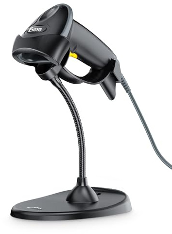 Eyoyo Handheld 2D Barcode Scanner with Gooseneck Stand, Automatic USB Wired QR Code Scanner Bar Code Reader Support Screen Scanning for PC POS System Library Store Supermarket Check-Out, Inventory…