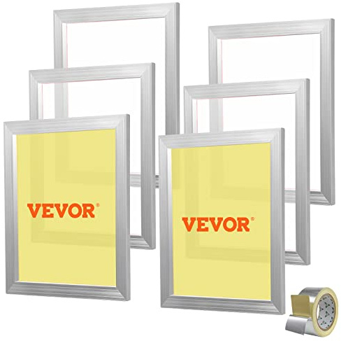 VEVOR Lot de 6 Cadres de Sérigraphie Kit de Sérigraphie Cadre en Aluminium 40,6x50,8 cm avec Maille 110 en Polyester Réutilisable Nettoyage Facile Accessoires de Sérigraphie Tissu Papier Plastique