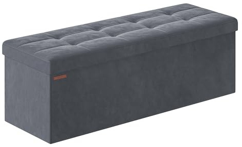 SONGMICS Storage Ottoman, Foldable Small Ottoman Foot Rest, 38 x 110 x 38 cm, Cube Ottoman with Storage, Load up to 300 kg, for Living Room, Bedroom, Entryway, Slate Grey LSF277G51