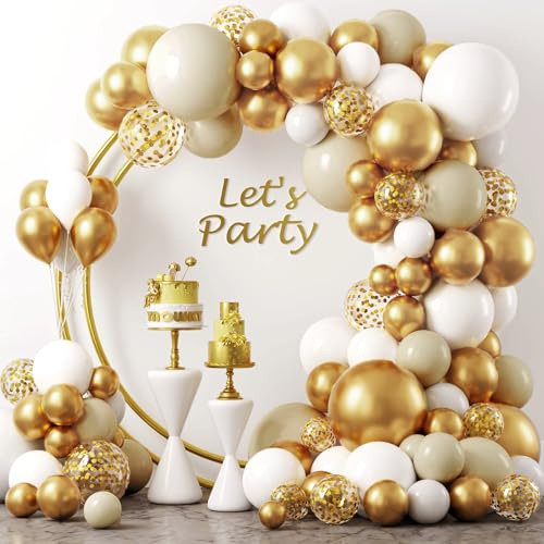 Arche Ballons Or Blanc，102 Pièces Or Blanc Ballons Guirlande, Doré Ballon Anniversaire avec confetti Ballon pour Nouvel An 2026, EID, Décoration de Fête D'anniversaire, Mariage, Diplômé, Retraite