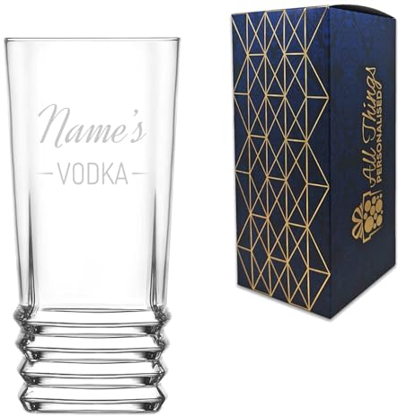 Personalised Engraved Novelty Vodka Elegan Hiball Tumbler Glass with 'Name's Vodka' Design, Customise with Any Name for Any Occasion, Gift Box Included, Laser Engraved