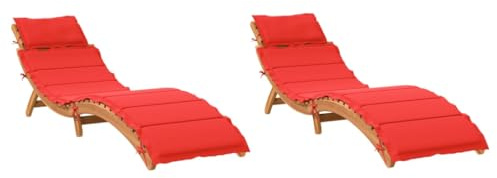 vidaXL Tumbonas con Cojines 2 uds Madera Maciza de Acacia Rojo, Tumbona de Exterior, Chaise Longue de Exterior, Muebles de Exterior, Tumbona de jardín