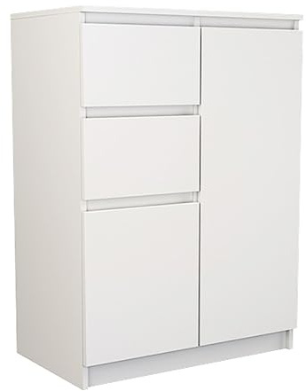 Home Collective Kommode mit 2 Schubladen und 2 Türen 70x97x40 cm (B/H/T) schmal in weiß, Highboard Sideboard Mehrzweckschrank Schrank Schlafzimmer