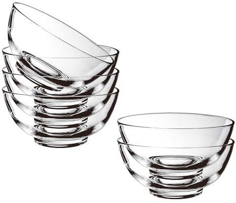 binsakao Glass Bowls Set of 6-4.5 Inch Clear Bowls - 8.6 oz Cereal Bowls for Kitchen Prep, Dessert, Ice Cream Toppings, Dips, and Candy Dishes, Dishwasher Microwave and Freezer Safe