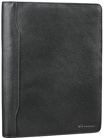 STILORD 'Roland' Echtleder Konferenzmappe A5 für Damen und Herren mit Reißverschluss | Handliches DIN A5 Format | Business Dokumentenmappe Mappe Leder, Farbe:Obsidian schwarz