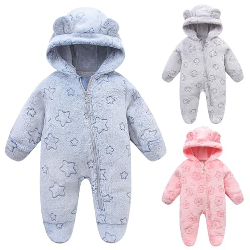 Fnaobai Newborn Winter Snowsuit Baby Girl Boy Bear Ear Fleece Hooded Romper Infant Footie Jumpsuit Outwear Coats