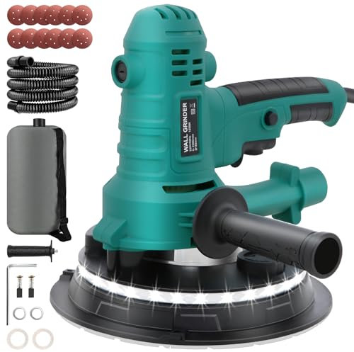 Lijadora de Pared 800W, Lijadora Pared con Velocidad Variable Succión Ajustable con LED, Sistema Automático de Recolección de Polvo,12 discos
