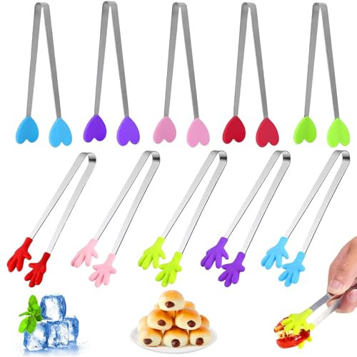10 mini pinze per zucchero, accessori multifunzionali, accessori per bar, accessori per finger food, pinzette antiscivolo per bambini, pinze da portata per barbecue, dolci cubetti di ghiaccio insalata
