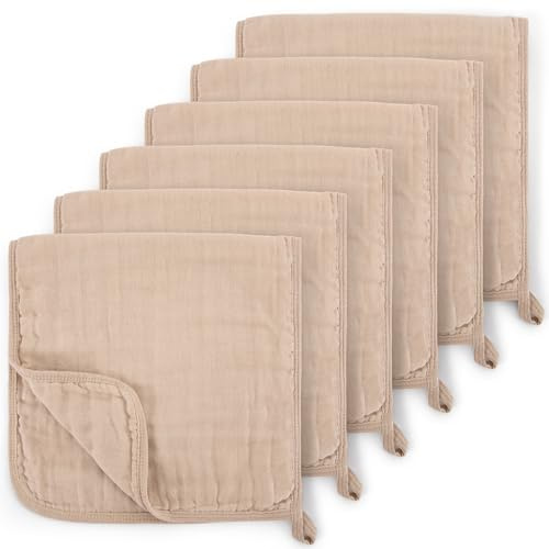 Maliton 6 stycken baby dregellappar för pojkar/flickor, tillverkade av 100 % bomull, mjuk, hållbar, ventilerande och extremt absorberande (kaffe), 50 x 25 cm