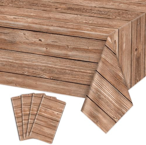 PTECDROTS Nappe en bois, veinure chêne clair, décoration de table rectangulaire pour barbecues, décorations de fête, 130x220cm, lot de 4