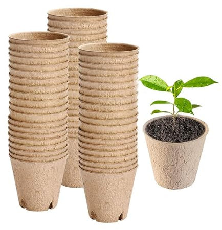Feizikaw Vasi per Piantine in Fibra di Torba - Confezione da 50, Ideali per la Germinazione e la Messa a Dimora, Vasi da Vivaio per la Germinazione con 20 Etichette e 2 Strumenti per il Trapianto