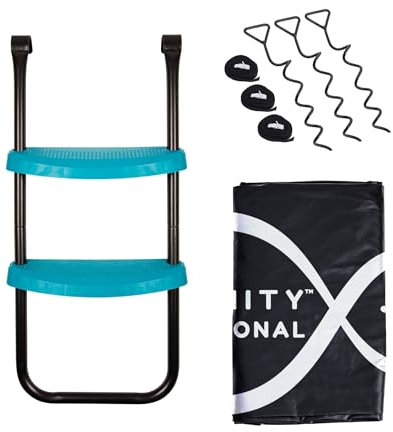 TP Toys - Infinity Octagonal Trampoline Accessory Kit - 10ft. Includes Premium Powder Coated Steel Ladder, Heavy-Duty PVC Tailored Cover and 3 metal Anchors. Octagonal Trampoline Ground Kit