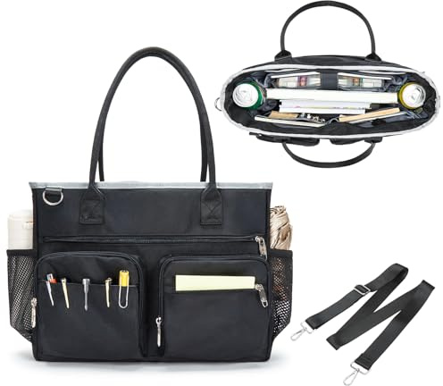 Bolsa de mano para profesora para mujer con compartimento para laptop de 17.3 pulgadas, bolsa de trabajo extragrande 2025 profesional con múltiples bolsillos para oficina, universidad, enfermería