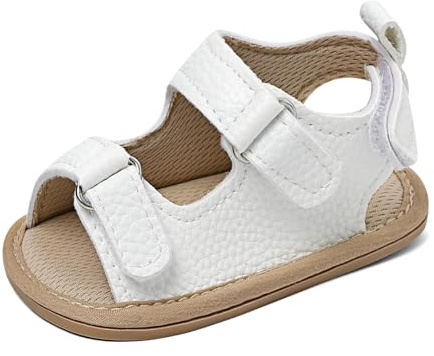 LACOFIA Babysandaler flickor pojkar lära-gå-skor halkfri gummisula sommarskor krypskor, F vit, 3-6 månader