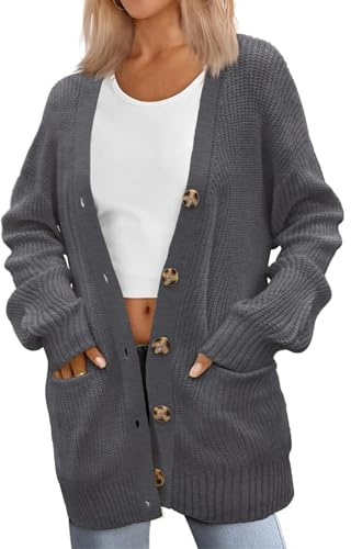 Zeagoo Gilet Femme Manches Longues à Boutons Cardigan Maille Épaisse | Style Décontracté Oversize, Automne Hiver Printemps